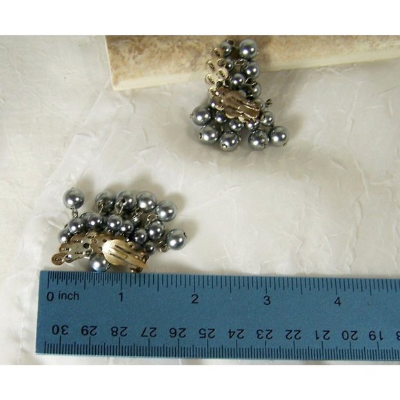 Clip On Cha Cha Climber Earrings Black Dangle Fringe Plastic Vintage - Picture 4 of 4